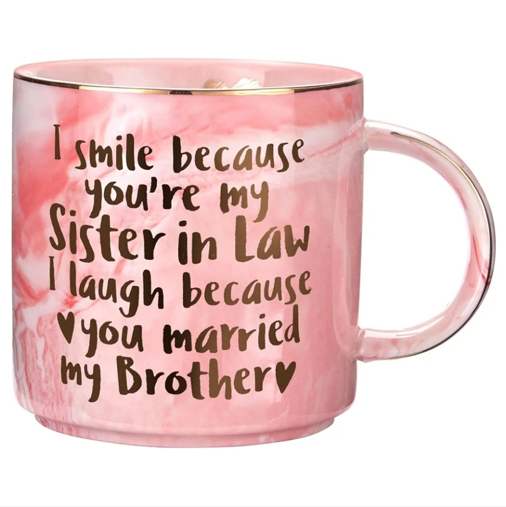 Brand New in box! Henderson Ceramic pink marble Sister in Law coffee mug